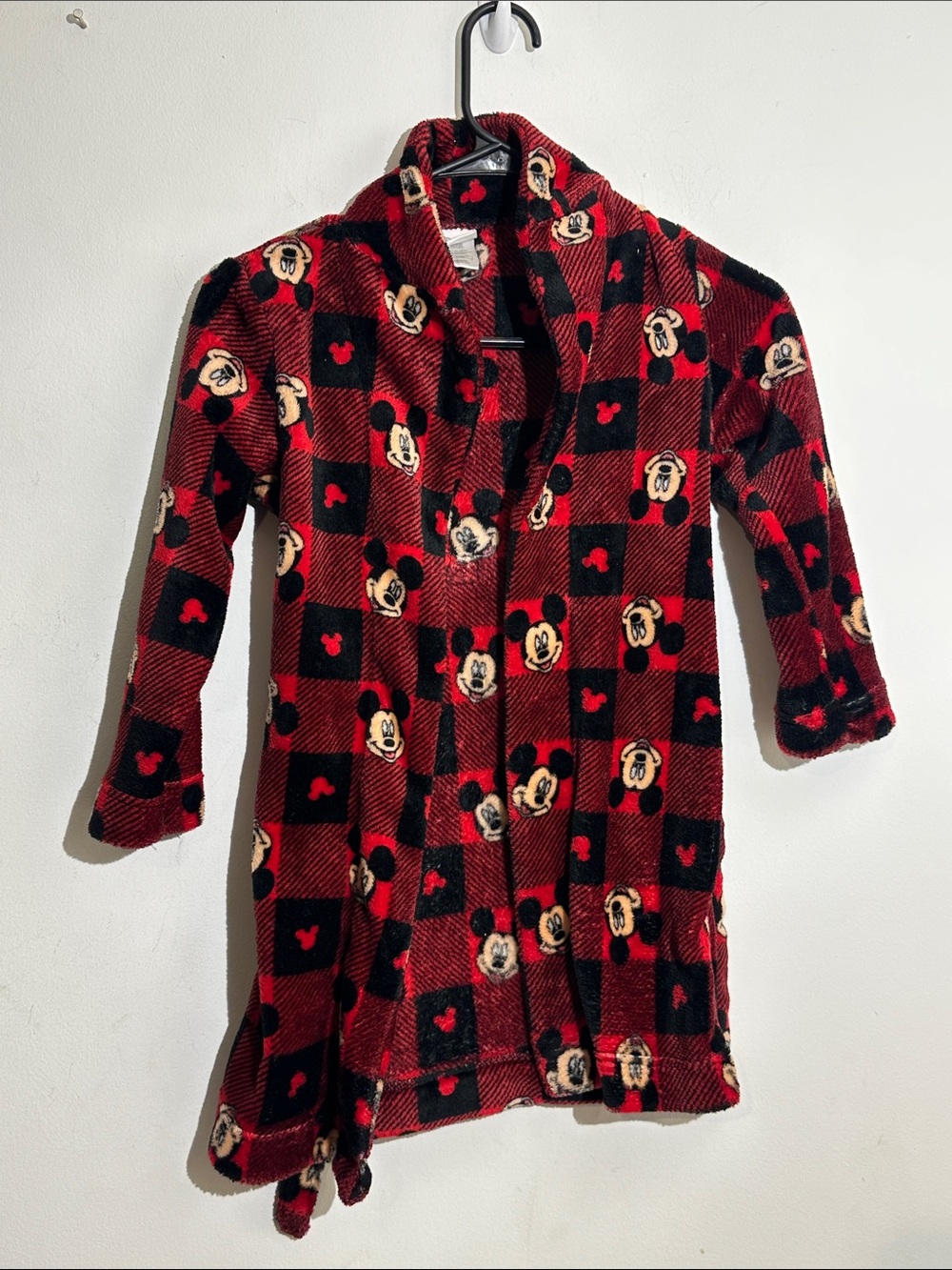 Kids Mickey Mouse Red & Black Plaid Fleece Raincoat